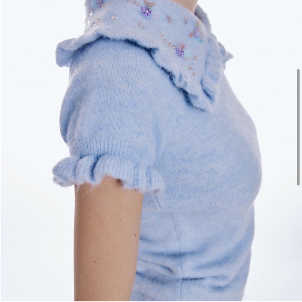 Zara Light Blue Ruffled Collar Top - Picture 7 of 11